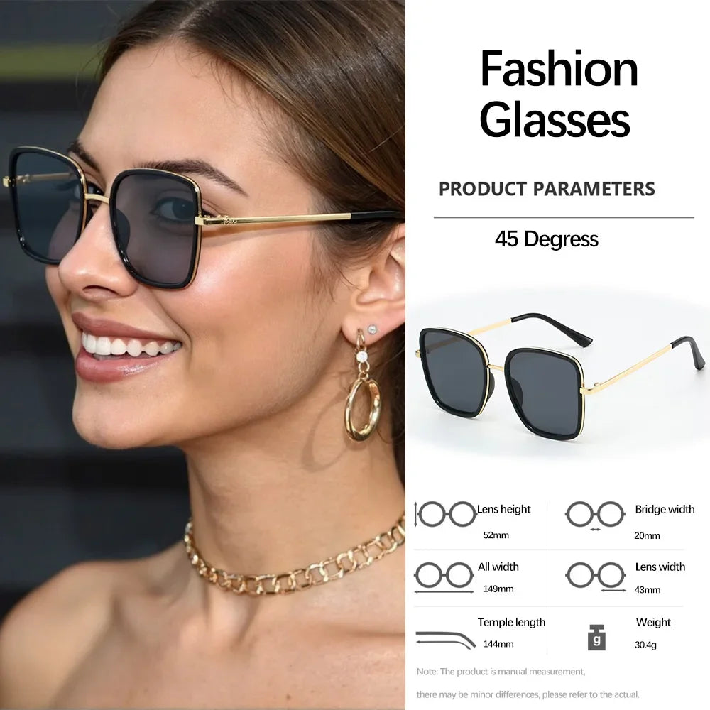 Luxury Square Large Frame Sunglasses for Women And Men Stylish Metal Decorated Light Daily Fashion Glasses