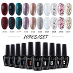 NAILCO 10PCS/Set Gel Nail Polish Gorgeous Full Coverage Semi Permanent Soak Off UV LED Gel Nail Art Base Top Coat Gel Polish Kit