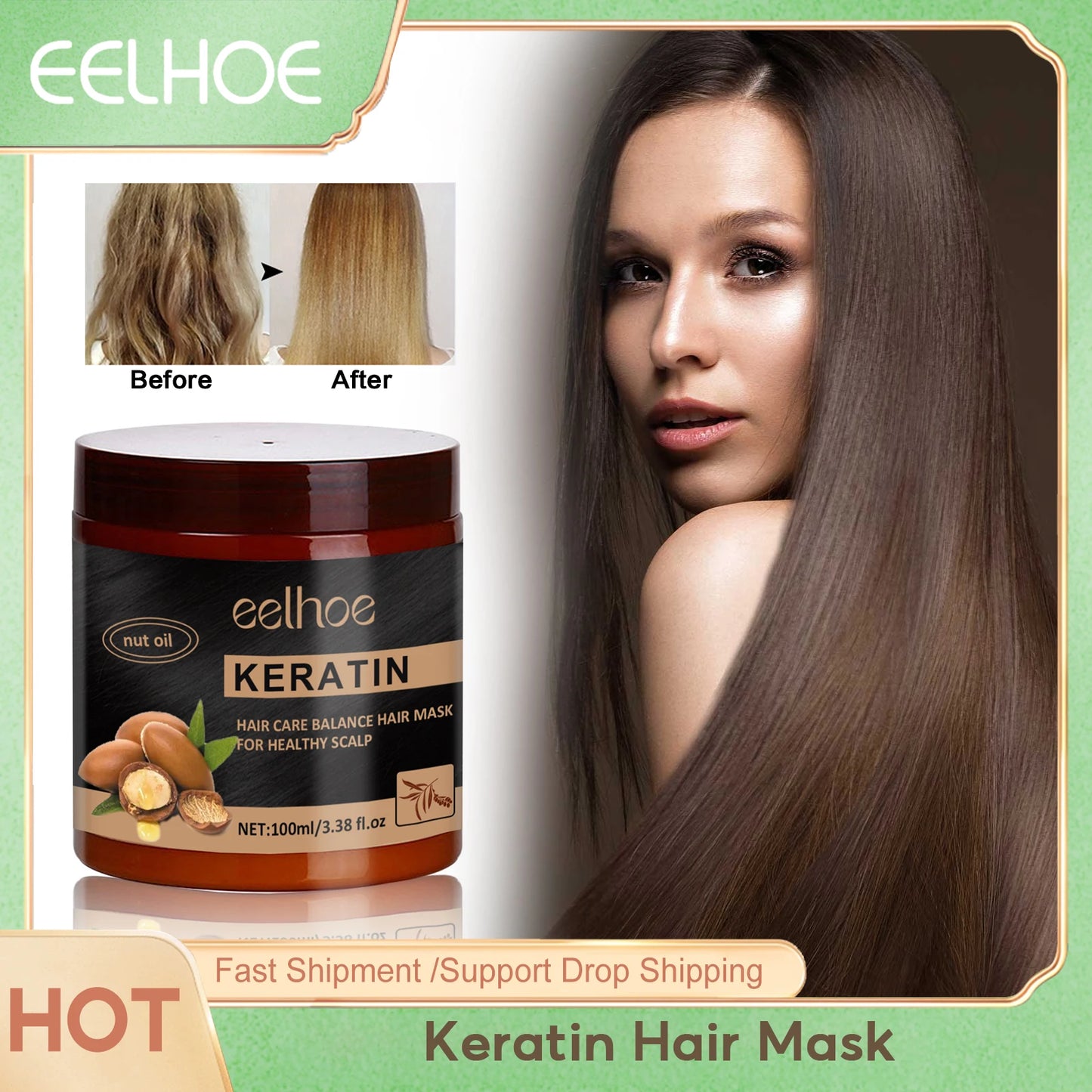 EELHOE Keratin Hair Mask Repairing Damaged Frizzy Hairs Straightening Treatment Nourishing Hair Soften Smoothing Care Product