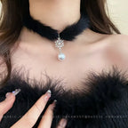 Plush Choker Neck Ring Pearl Necklace Women's Sexy Black White Furry Clavicle Chain Lolita Sweet Adjustable Neck Chains Jewelry