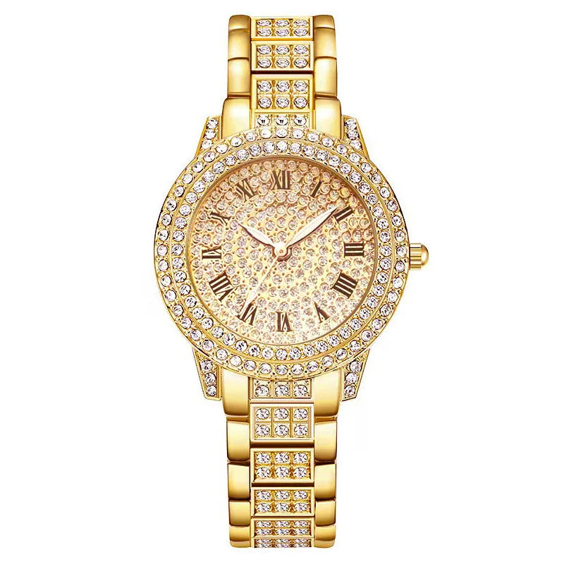 Luxury Women Gold Watch Fashion Ladies Quartz Diamond Wristwatch Elegant Female Bracelet Watches Set Reloj Mujer