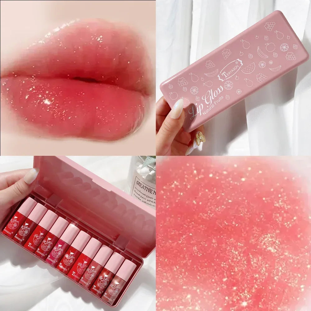 Mini 10 Colors Liquid Lip Gloss Set Waterproof Non-Stick 24-Hour Long Lasting Velvet Matte Lipstick Cosmetic Makeup Care