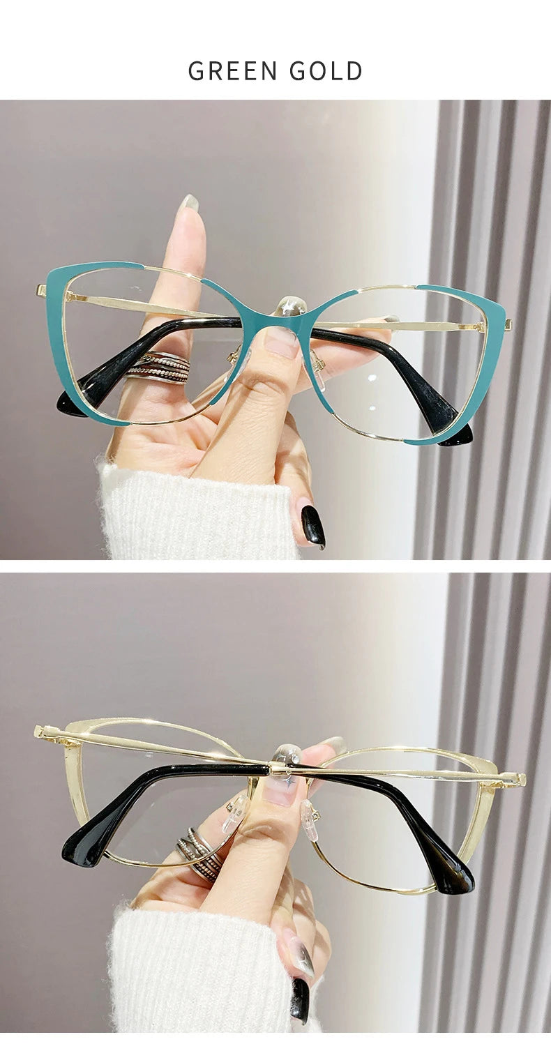 Blue Light Blocking Glasses Cat Eye Color Block Metal Frame Clear Lens Computer Glasses Spectacles For Women