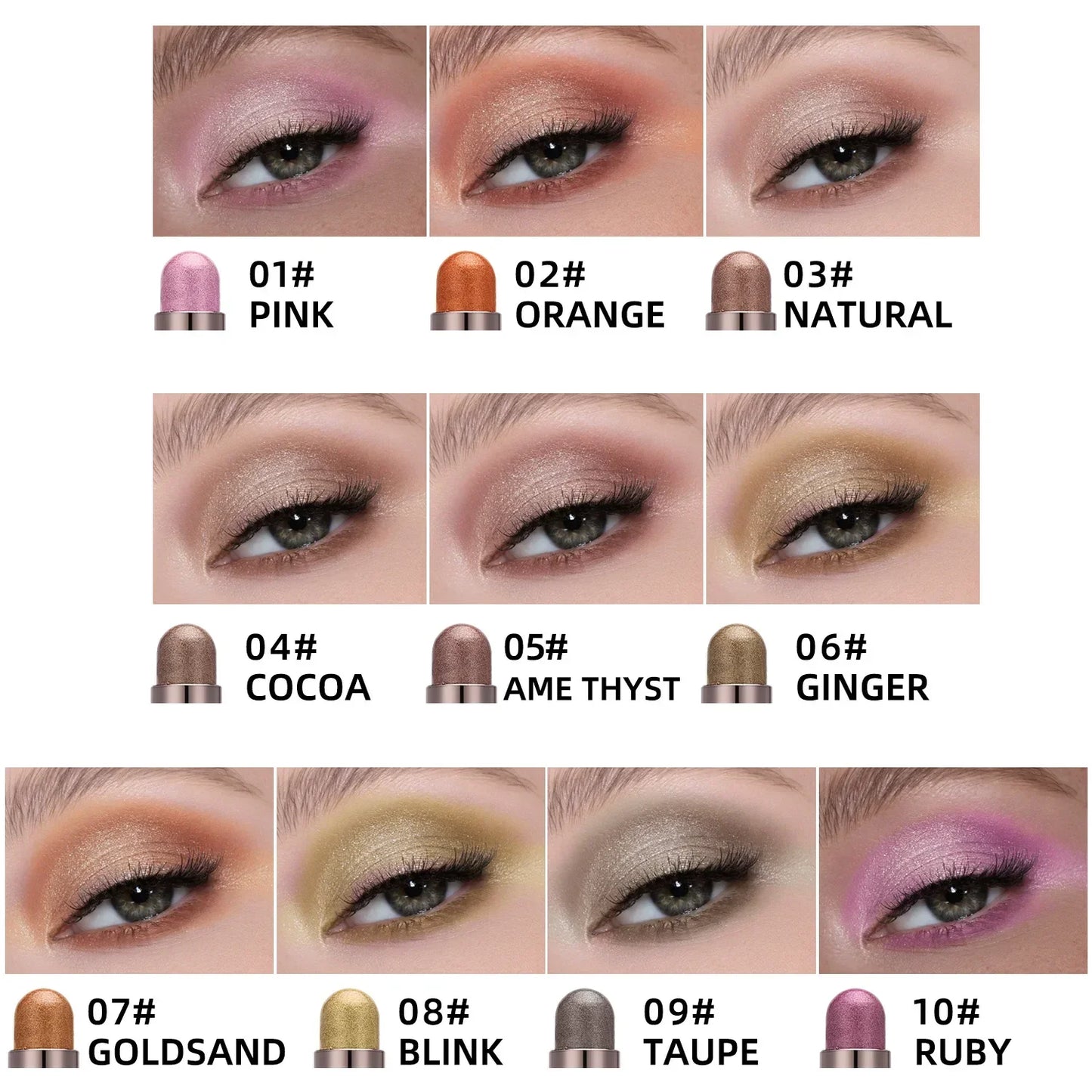 10 Color Double Ended Eye Shadow Stick With Sponge Brush Pearlescent Lasting Eyeshadow Pen Contouring Portable Makeup Cosmetics