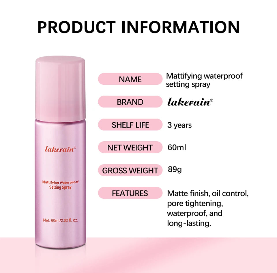 Mattifying Waterproof Setting Spray Glossy Matte Base Makeup Control Oil Non-Sticky Waterproof Make-up Fixer Spray for All Skin