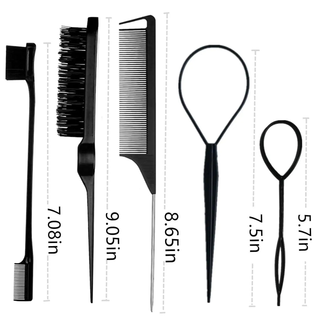 8Pcs Hair Brushes Set with Teasing Bristle Brush, Edge Control Brush, and 2Pcs Metal Pin Rat Tail Combs for Women's Hair Styling