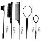 8Pcs Hair Brushes Set with Teasing Bristle Brush, Edge Control Brush, and 2Pcs Metal Pin Rat Tail Combs for Women's Hair Styling