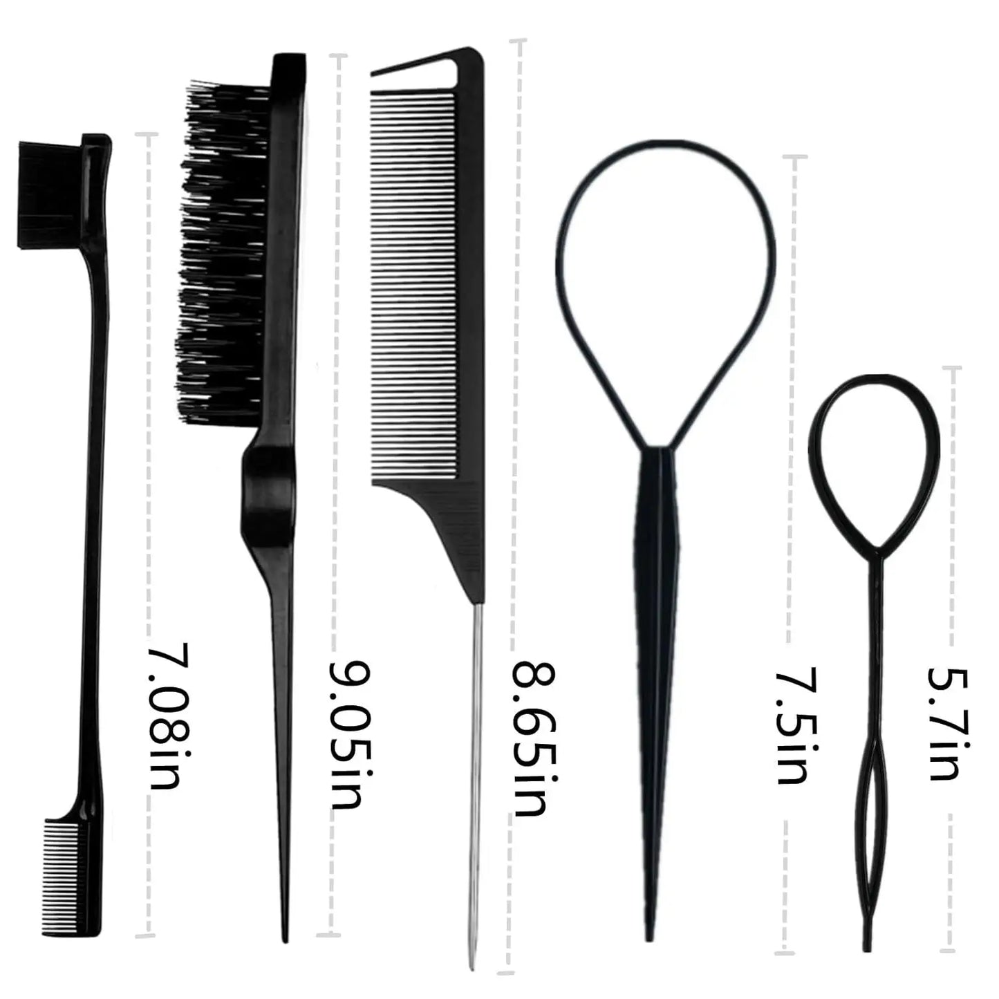 8Pcs Hair Brushes Set with Teasing Bristle Brush, Edge Control Brush, and 2Pcs Metal Pin Rat Tail Combs for Women's Hair Styling