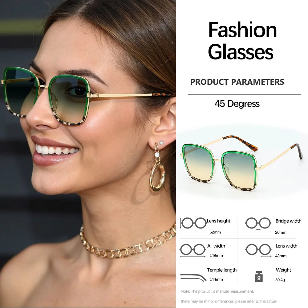 Luxury Square Large Frame Sunglasses for Women And Men Stylish Metal Decorated Light Daily Fashion Glasses