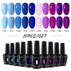 NAILCO 10PCS/Set Gel Nail Polish Gorgeous Full Coverage Semi Permanent Soak Off UV LED Gel Nail Art Base Top Coat Gel Polish Kit