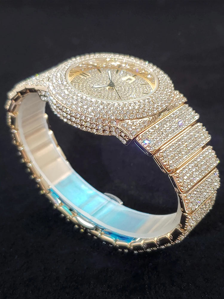 Luxury Watches For Men Full Diamond Iced Hip Hop Stylish Quartz Watch For Male Waterproof Calendar Men's Wristwatches Gift New