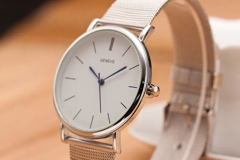 New Famous Silver Casual Geneva Quartz Watch Women Metal Mesh Stainless Steel Dress Watches For Gift Relogio Feminino Hot Clock