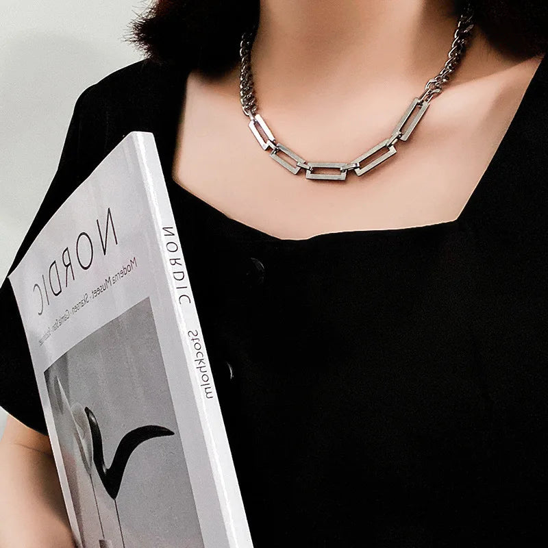 Stainless Steel Chains Rivet Choker Necklace for Men Hiphop Punk Neck Jewelry Short Collar Chain With Pendant Gothic Accessories
