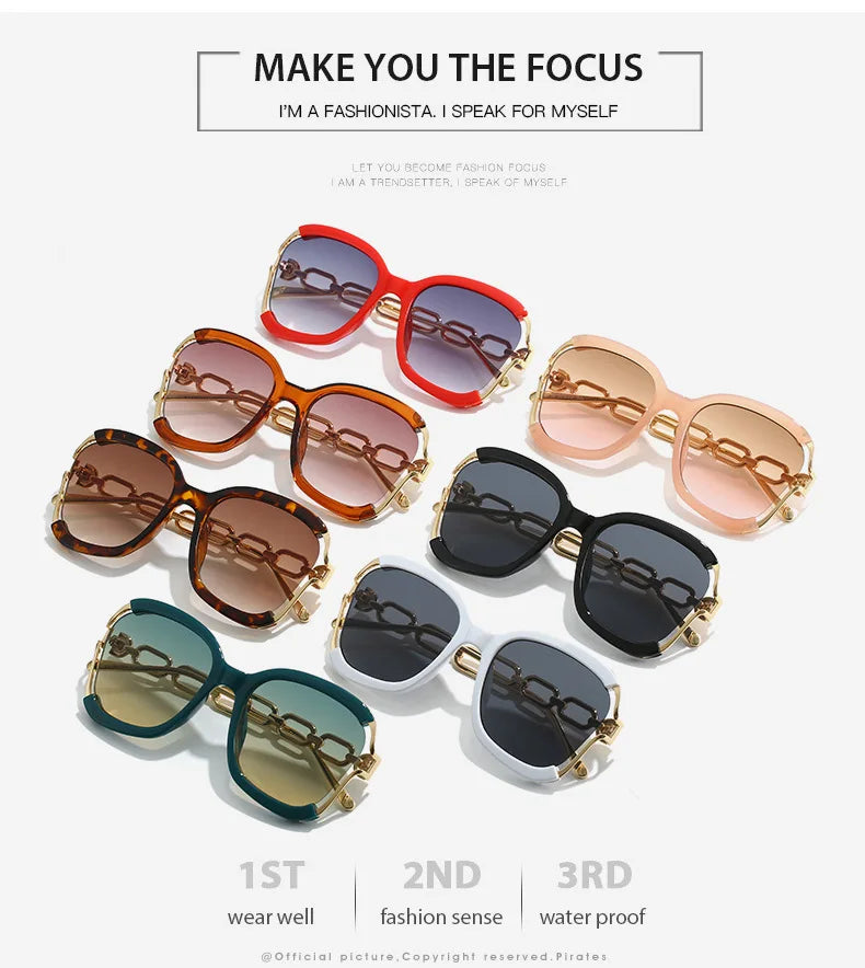 Luxury Square Sunglasses  Women UV400 Retro Brand Chain Metal Frame Shades Summer Sun Glasses for Female
