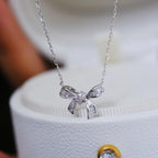 S925 Sterling Silver Women's Necklace Cute Bow Zirconia Pendant Necklace French Jewellery for Daily Wear Holiday Party Gifts