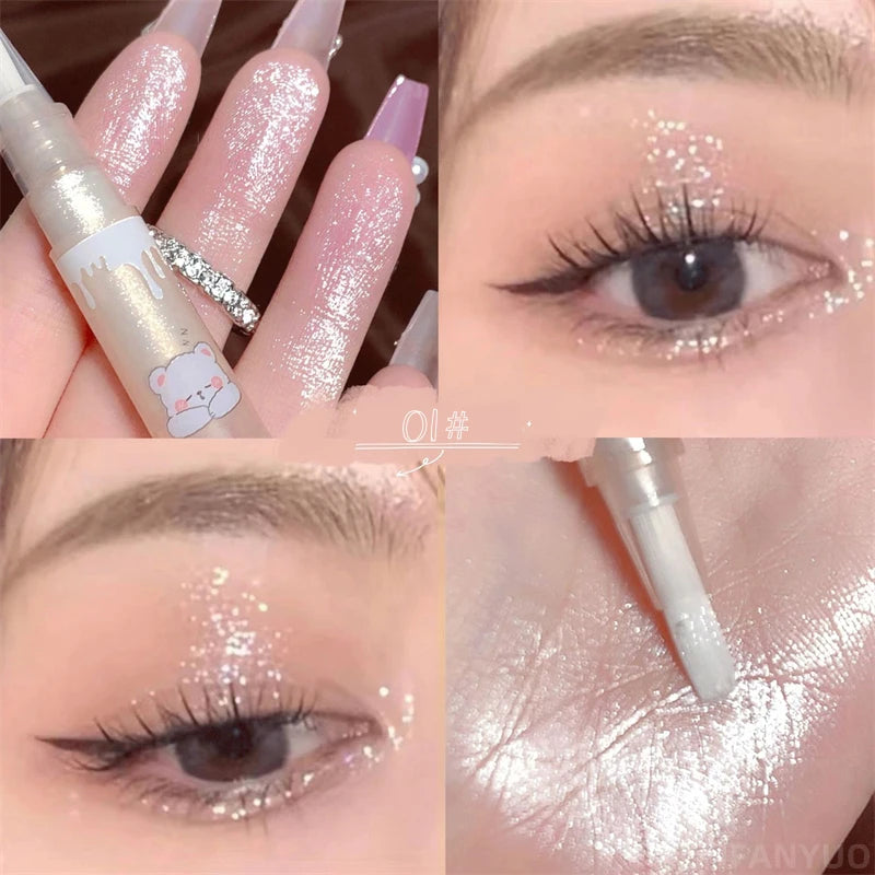 Waterproof Shiny Diamond Highlight Pen Eye Makeup Highlighter Long Lasting Pearl White Brighten Silkworm Shadow Liquid Highlight