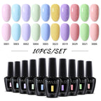 NAILCO 10PCS/Set Gel Nail Polish Gorgeous Full Coverage Semi Permanent Soak Off UV LED Gel Nail Art Base Top Coat Gel Polish Kit