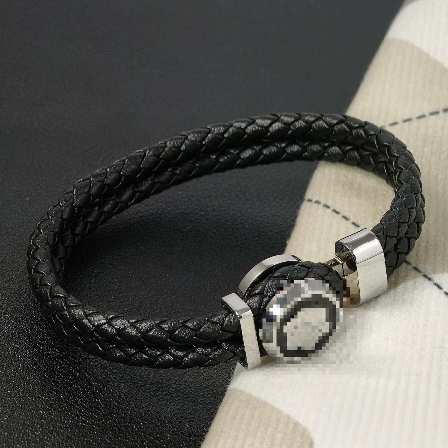 Trendy MB Bracelet for Men -Stainless Steel Chain with Leather