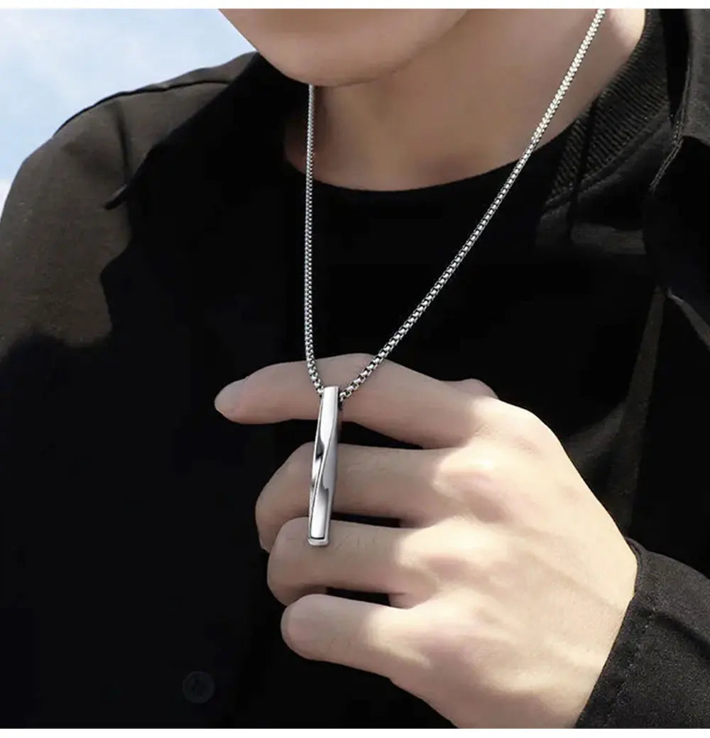 Mens Jewellery New Vintage Rectangle Pendant Necklace Men Width 3mm Stainless Steel Handmade Chain Necklace for Men Jewelry Gift