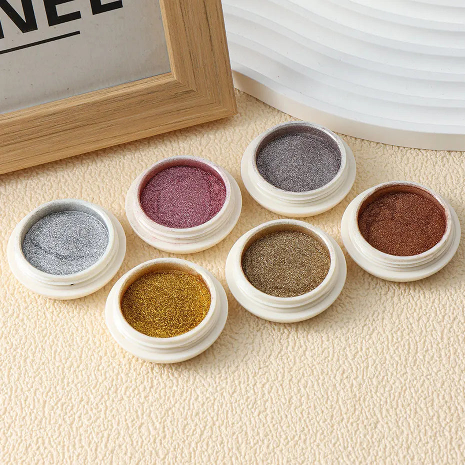 6pc Gold Metallic Mirror Glitter Nail Art Dust Rose Gold Silver Powder UV Gel Polish Chrome Rubbing Pigment Flake Manicure Decor