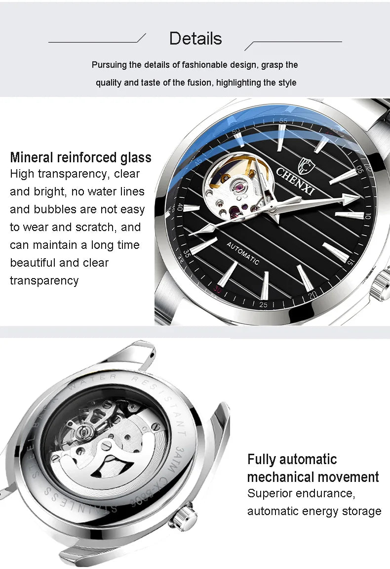 Luxury Fashion Mechanical Automatic Wristwatches For Men High Quality Stainless Steel Waterproof Luminous Mens Watch