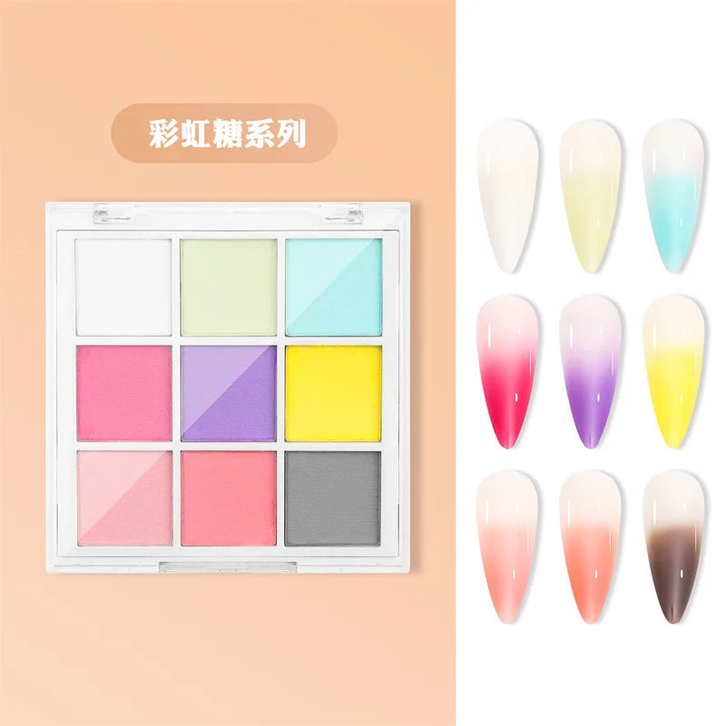 9Colors Solid Patting Nail Powders UV Polish Decoration Shimmer Fine Glitter Gradient Matte Pat Pat Manicure Polish Deco Powder