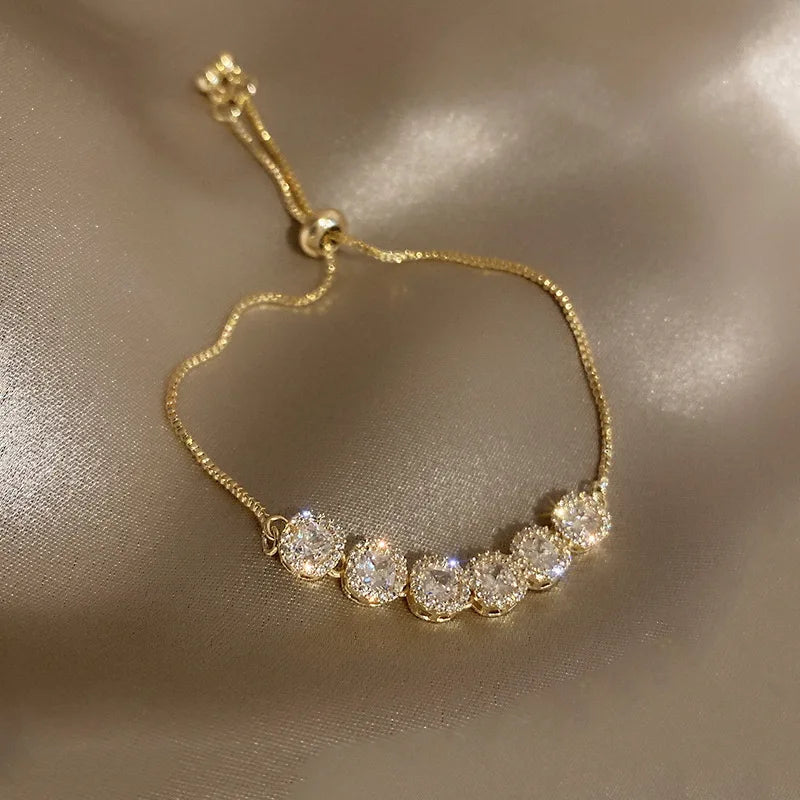 Luxury Classic Full of Rhinestones 18K Gold Plated Bracelets For Women Sparkling Simple Zircon Bracelets Jewelry Birthday Gifts