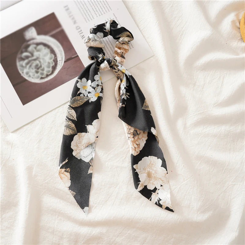 Women's Hair Accessories Girl Lady Elastic Headband Scrunchies With Ribbon Floral Design Trend Bandana Band Headbands Fashion
