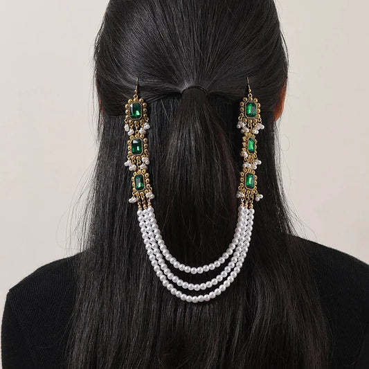 Vintage Hair Accessories For Women Simulated Pearl Beads Head Chain Colorful Stone Decoration Women's Hair Accesories Gift