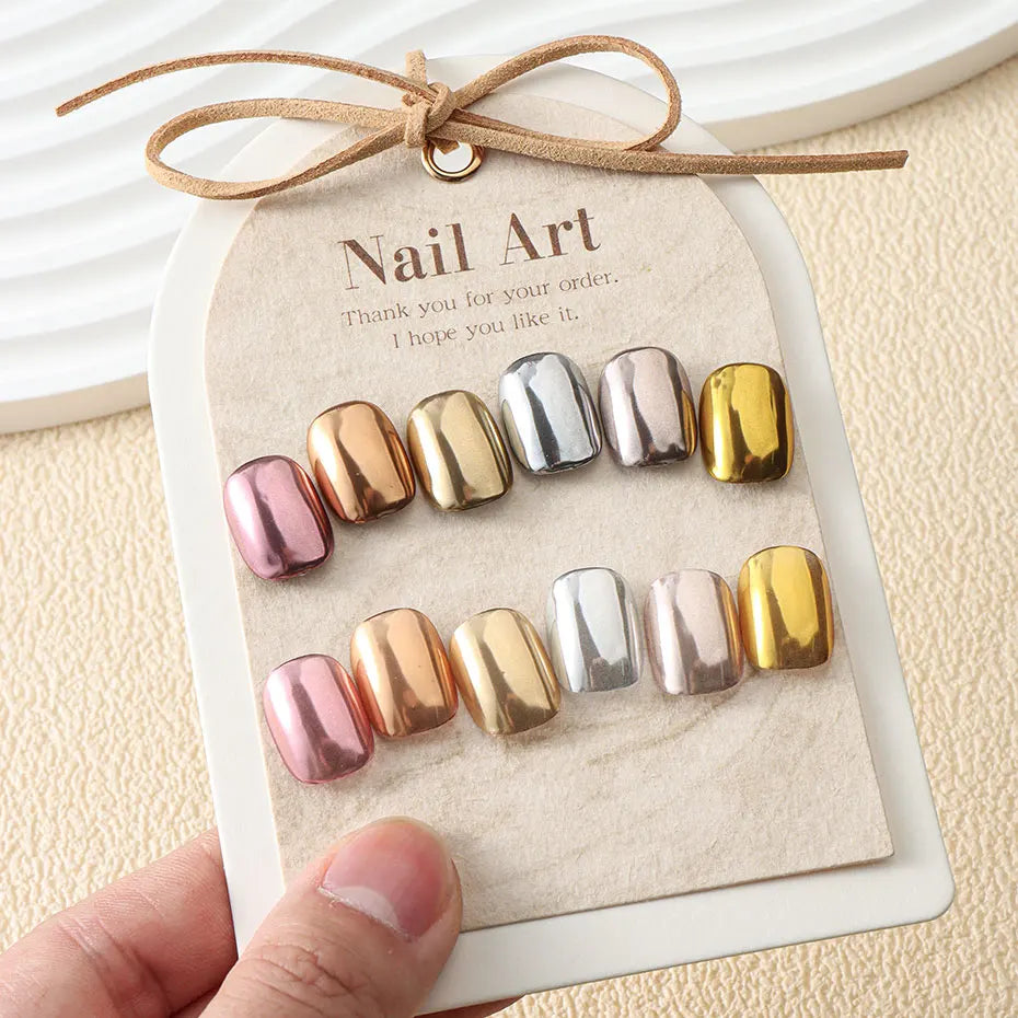 6pc Gold Metallic Mirror Glitter Nail Art Dust Rose Gold Silver Powder UV Gel Polish Chrome Rubbing Pigment Flake Manicure Decor