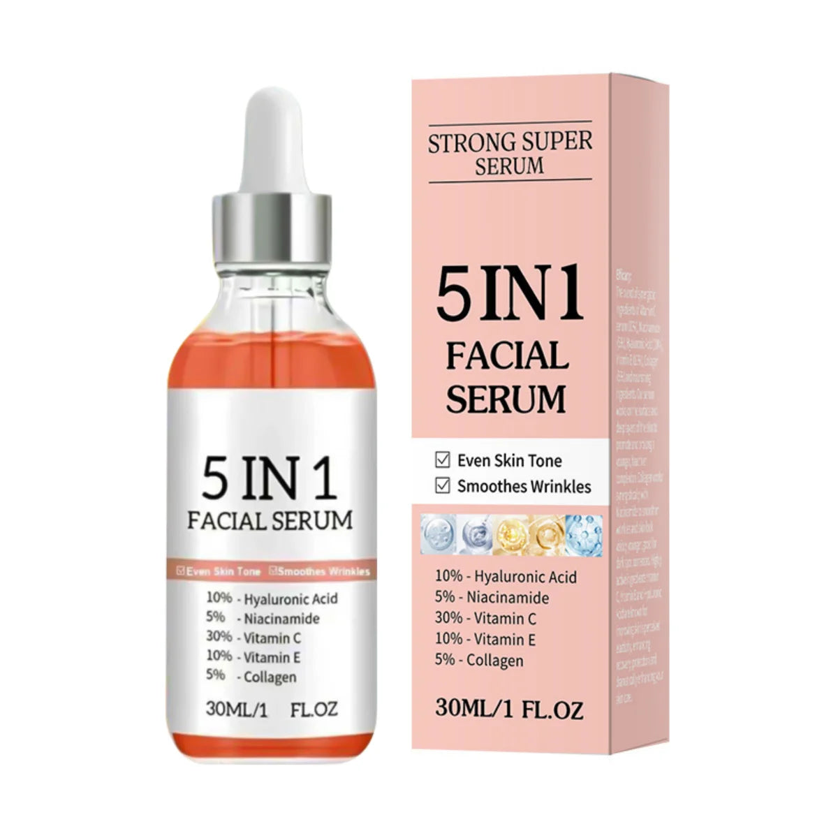 5 In 1 Fade fine lines Firming Face Serum Moisturizing brightning Vitamin C Hyaluronic Acid Facial Serum Shrink Pores Skin Care