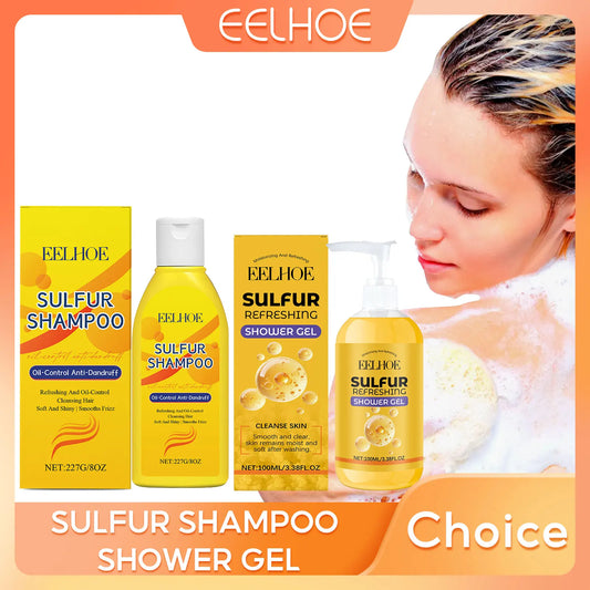 Sulfur Shampoo Shower Gel Set Moisturizing Dry Skin Cleaning Scalp Remove Dandruff Oil Control Deep Nourishing Smooth Body Wash