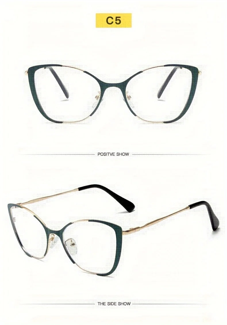 Cat Eye Color Block Frame Clear Lens Glasses Fashion Computer Glasses Optical Spectacles For Women
