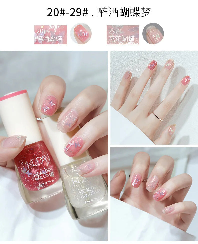 Nail Polish Without Baking Lamp White Fine Glitter Non-baking Non-peel Transparent Shiny Oil Base Coat Nude Nail Polish