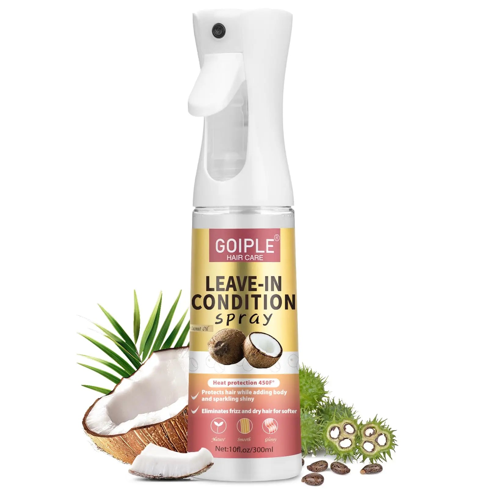 300ml Coconut Leave In Conditioner Spray for Curly Hair Smoothing Anti-Frizzle Soften Hair Protection Spray for Heat Damaged