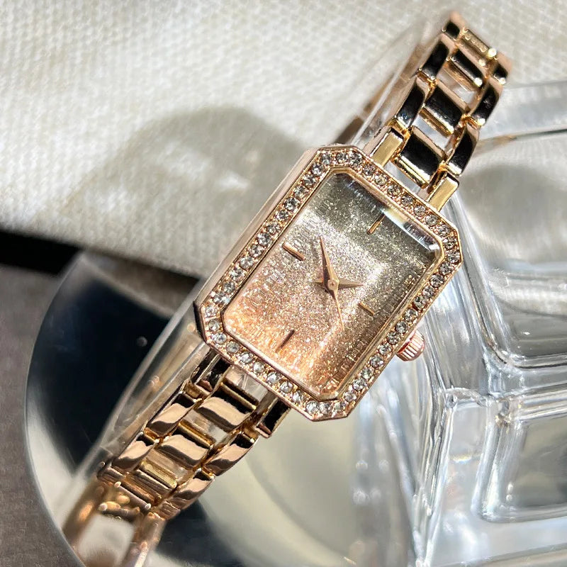 Luxury Crystal Elegant Watches For Women Gold Bracelet Jewelry Quartz Wristwatch New Fashion Retro Original Ladies Watch