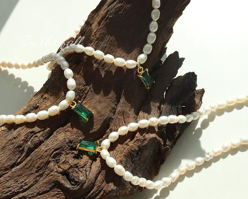 Women's Necklace Elegant Style Crystal Pendant Freshwater Pearl Collarbone Chain Stainless Steel Fashionable Versatile Jewelry