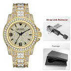 MEGIR New Golden Luxury Watches for Women Fashion Crystal-accented Waterproof Quartz Wristwatch with Stainless Steel Strap