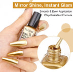 8ml Gold Metallic Nail Polish Bright Metal Mirror Nail Polish, Lasting，High Shine，Manicure Nail Lacquers Quick-Dry Manicure Art