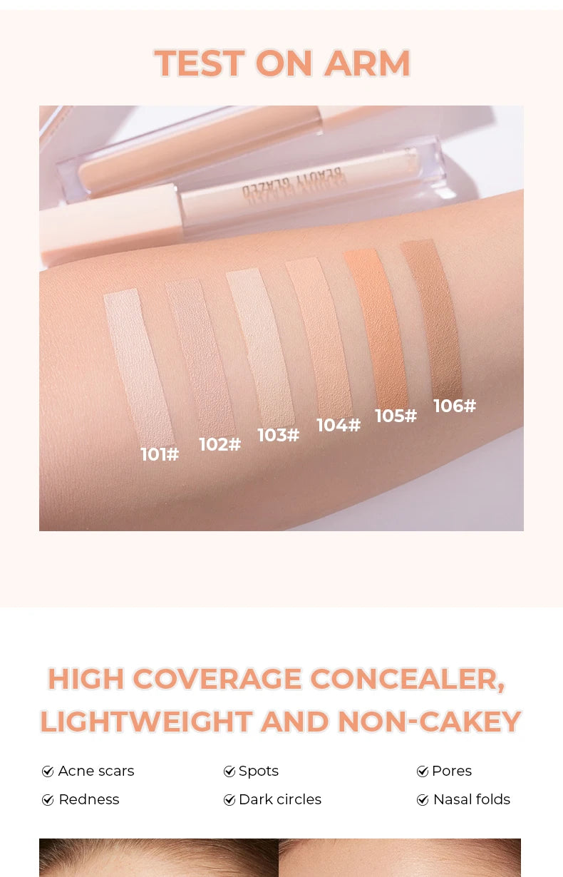 Beauty Glazed Full Coverage Concealer Lightweight Long-Lasting Corrects Covers Hydrates Highlights Satin Finish All-Day Wear