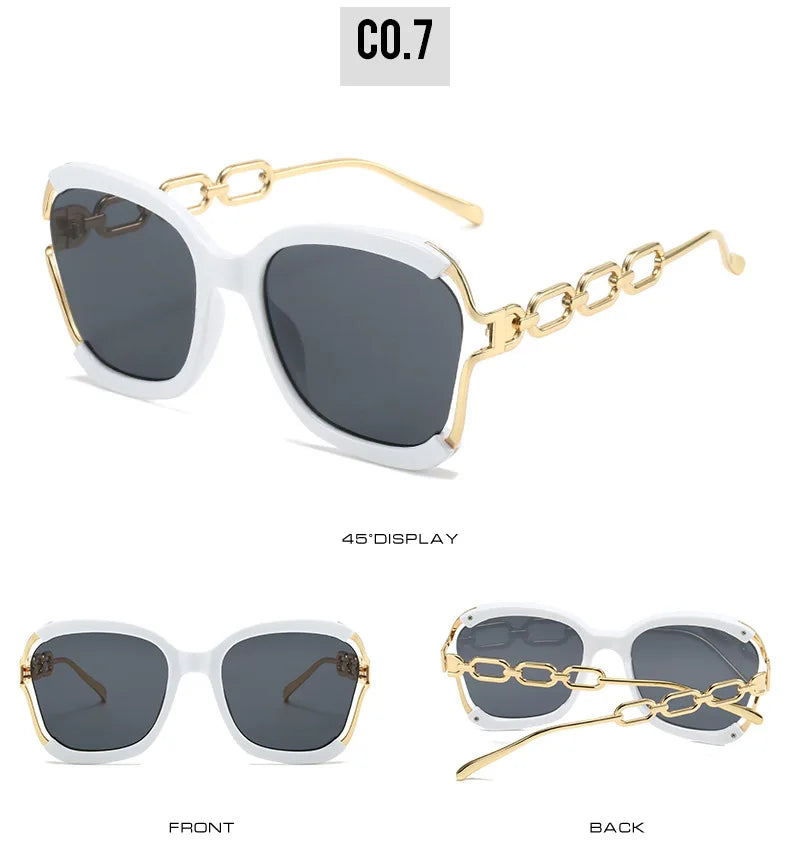 Luxury Square Sunglasses  Women UV400 Retro Brand Chain Metal Frame Shades Summer Sun Glasses for Female