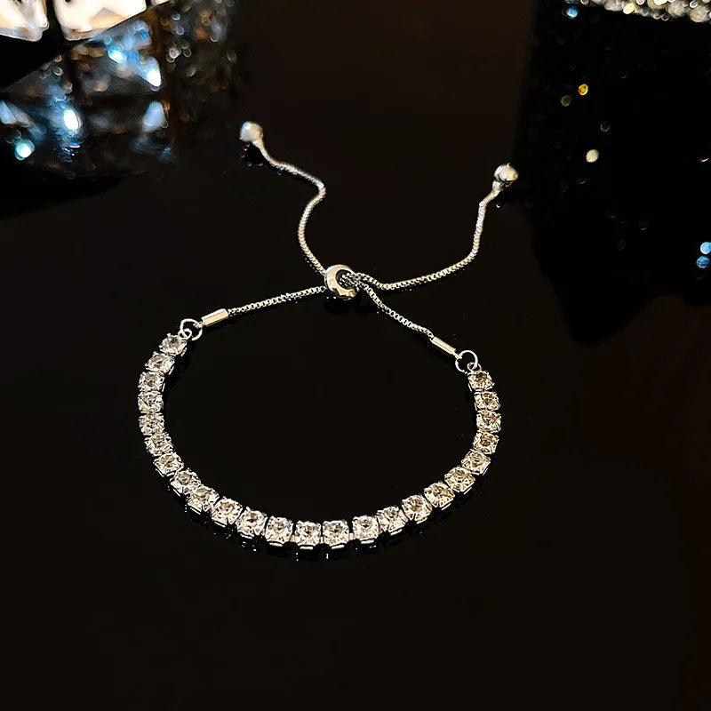 Luxury Classic Full of Rhinestones 18K Gold Plated Bracelets For Women Sparkling Simple Zircon Bracelets Jewelry Birthday Gifts