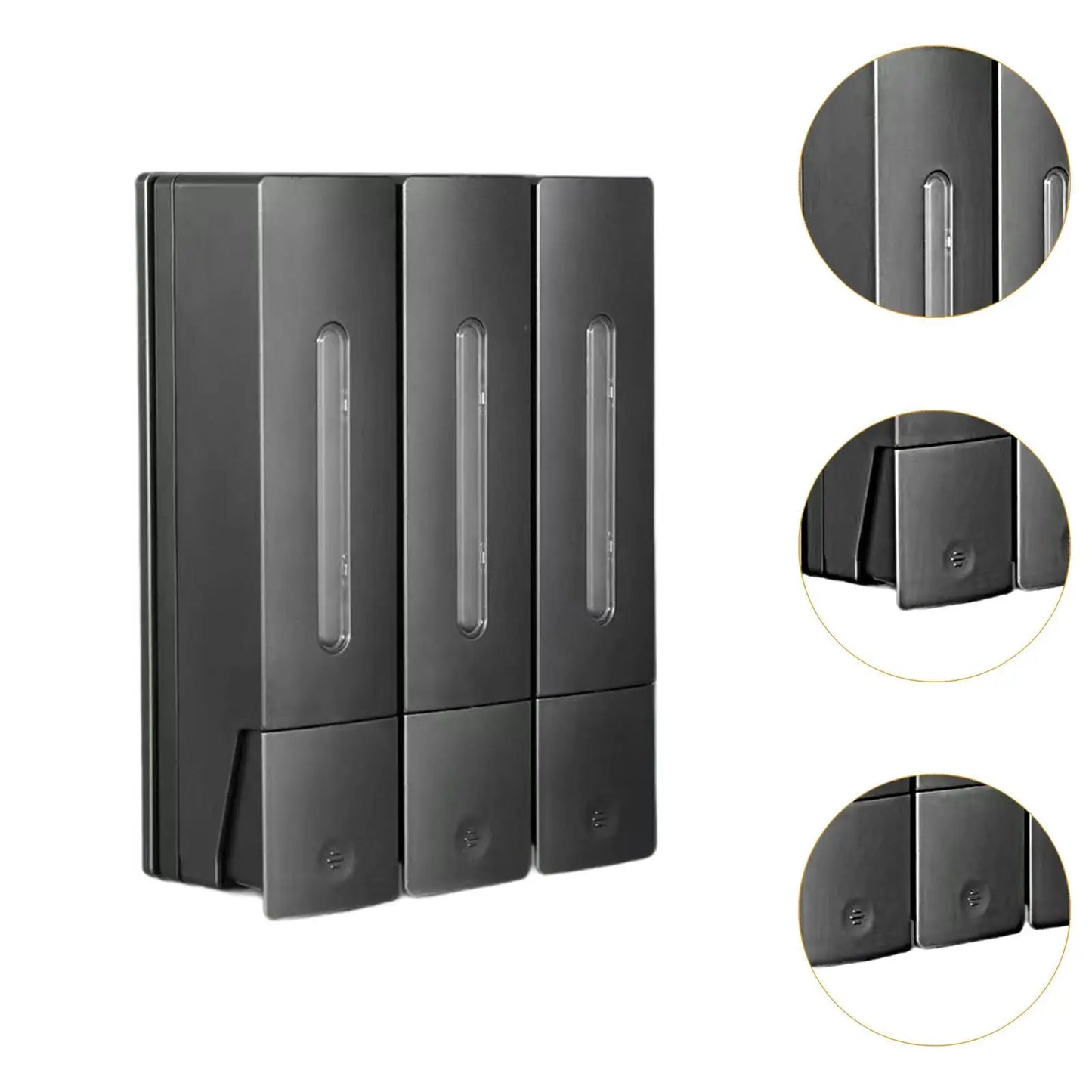 Three Chamber Wall-Mounted Dispenser for Shampoo and Conditioner in Bathrooms