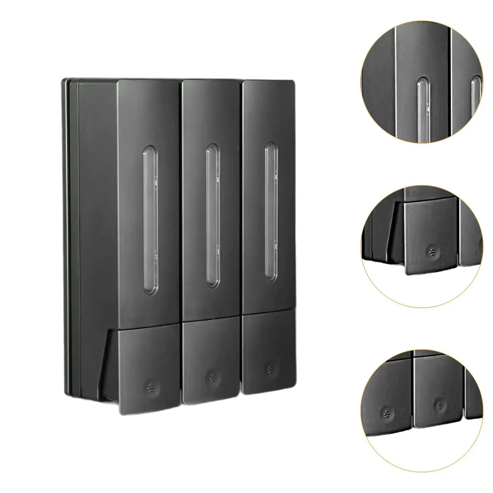 Three Chamber Wall-Mounted Dispenser for Shampoo and Conditioner in Bathrooms