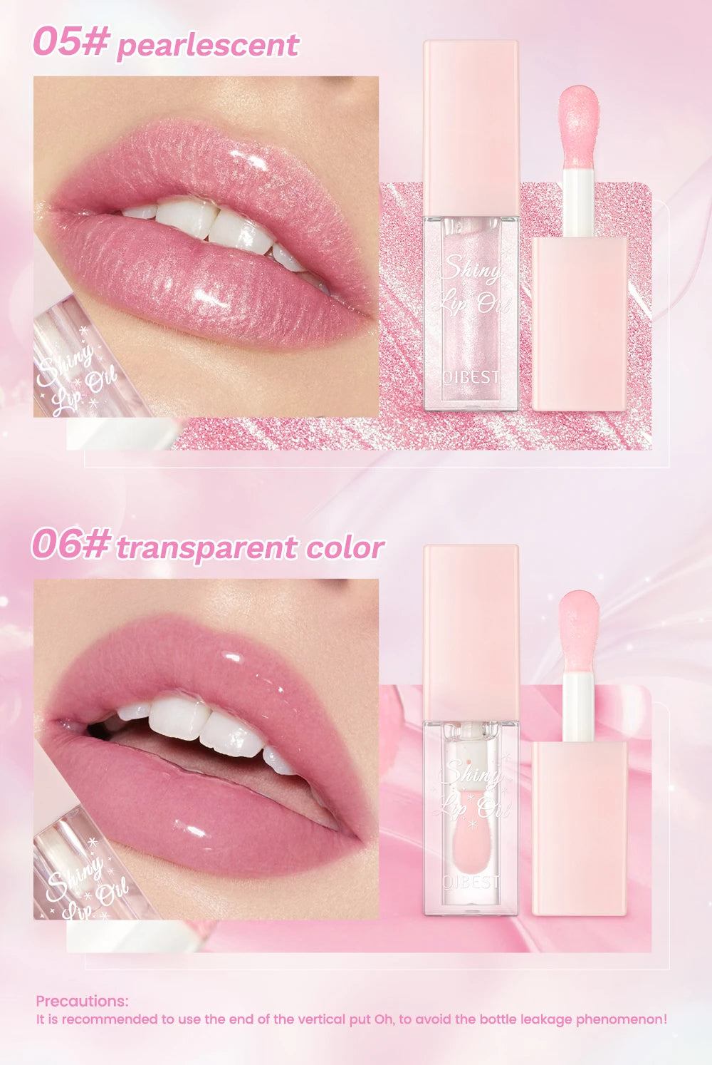 Pearlescent Pink Glitter Lip Oil Lustrous Color Changing Lip Gloss Moisturizing Makeup Lip Balm Mirror Glass Lip Glaze Cosmetics