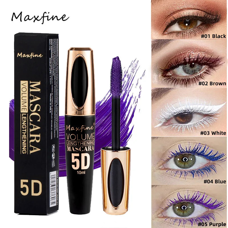 5D Mascara Waterproof Sweatproof Non Smudging Creates Dense Long Lashes With Silicone Brush Head For Base Laying