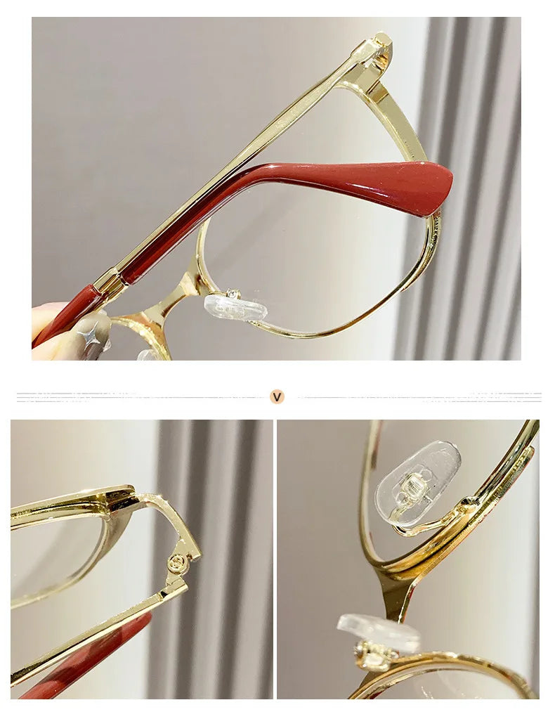 Blue Light Blocking Glasses Cat Eye Color Block Metal Frame Clear Lens Computer Glasses Spectacles For Women