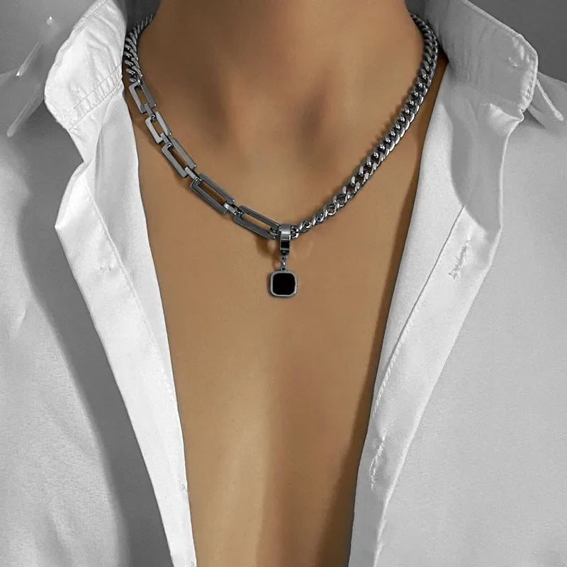 Stainless Steel Chains Rivet Choker Necklace for Men Hiphop Punk Neck Jewelry Short Collar Chain With Pendant Gothic Accessories