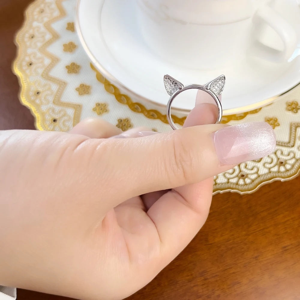 Cat Ears Band Ring,Europe Style Fashion Jewerly For Women New Cute Gift In 925 Sterling Silver