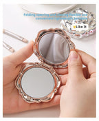 1PC Portable Mini Mirror Retro Rose Flower Small Pocket Makeup Mirror Double Sided Hand Mirrors Compact Cosmetic Beauty Tool